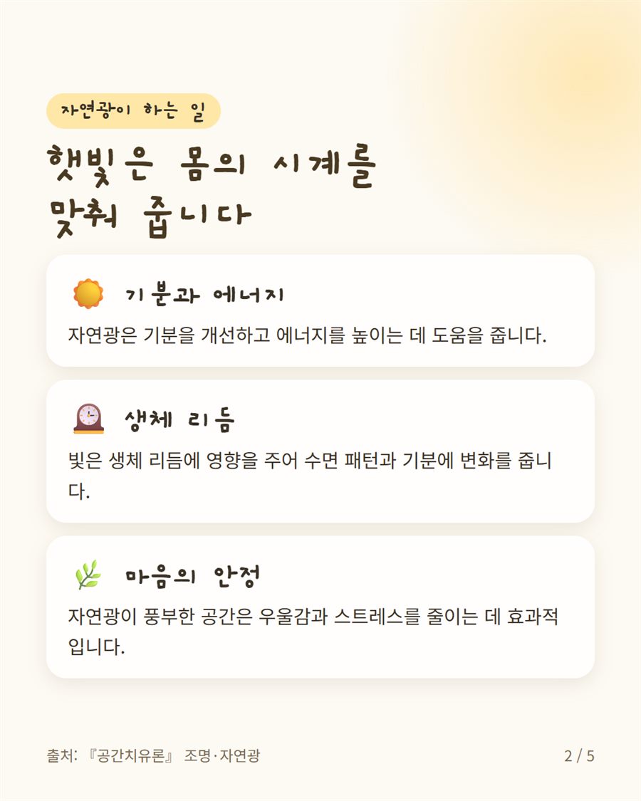자연광이 기분과 생체 리듬에 주는 영향 — 침실 조명과 함께 보는 빛의 리듬