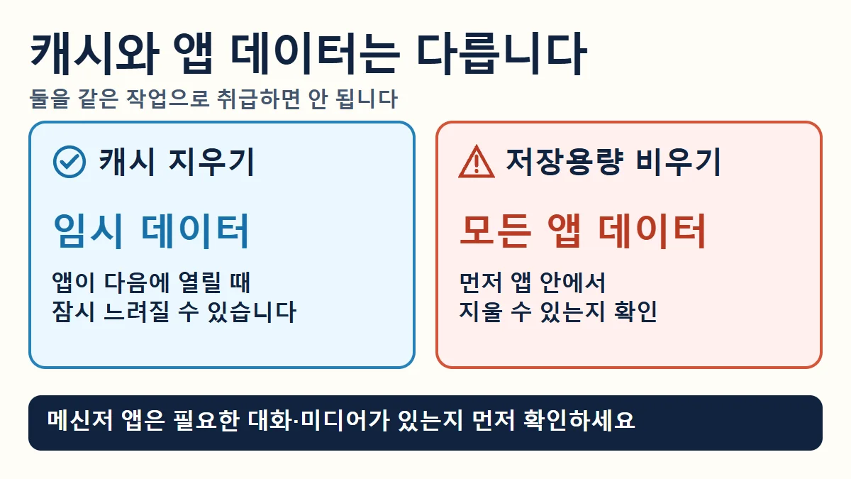 캐시와 다운로드, 앱 데이터를 구분하는 도해